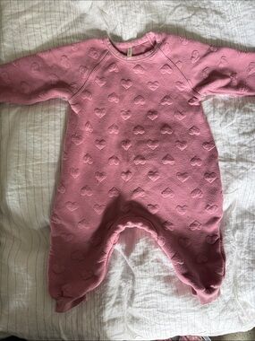 Cozy Pink Heart Quilted Baby Footie One-Piece